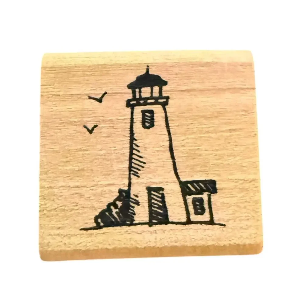 Lighthouse With Flying Birds Unbranded Mini Rubber Stamp
